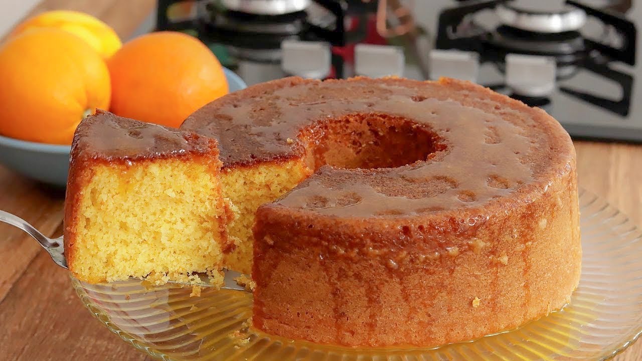 Receita do melhor bolo de laranja com calda super fácil e fofinho  